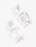 Sterling Silver Cubic Zirconia Emerald Cut Drop Earrings