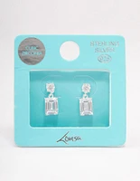 Sterling Silver Cubic Zirconia Emerald Cut Drop Earrings