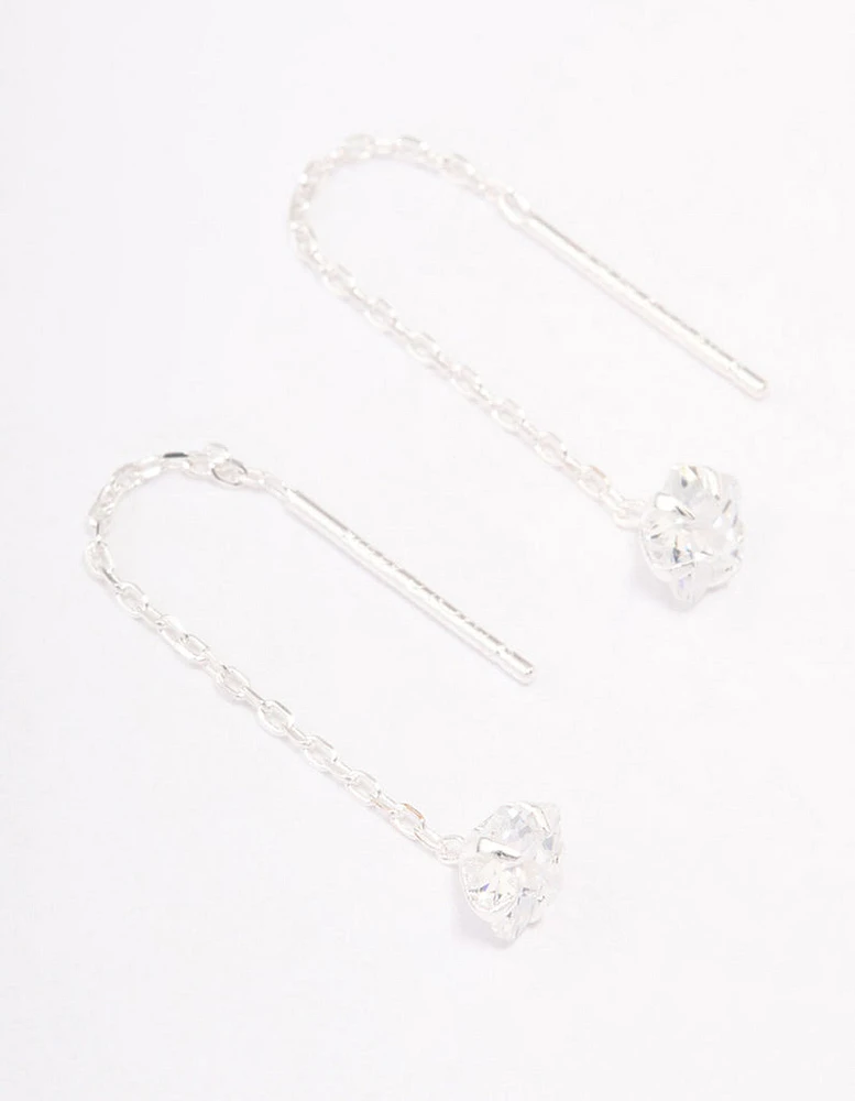 Sterling Silver Round Cubic Zirconia Thread Through Earrings