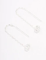 Sterling Silver Round Cubic Zirconia Thread Through Earrings