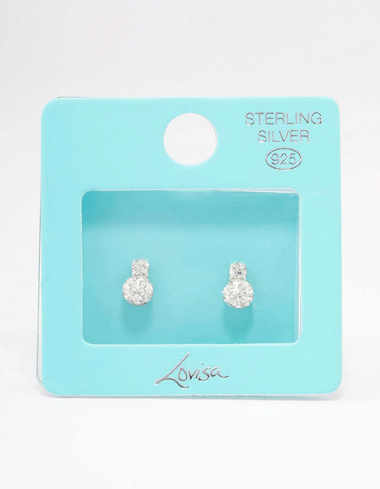 Sterling Silver Crystal Pave Ball Stud Earrings