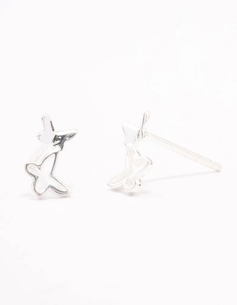 Sterling Silver Double Open Butterfly Stud Earrings