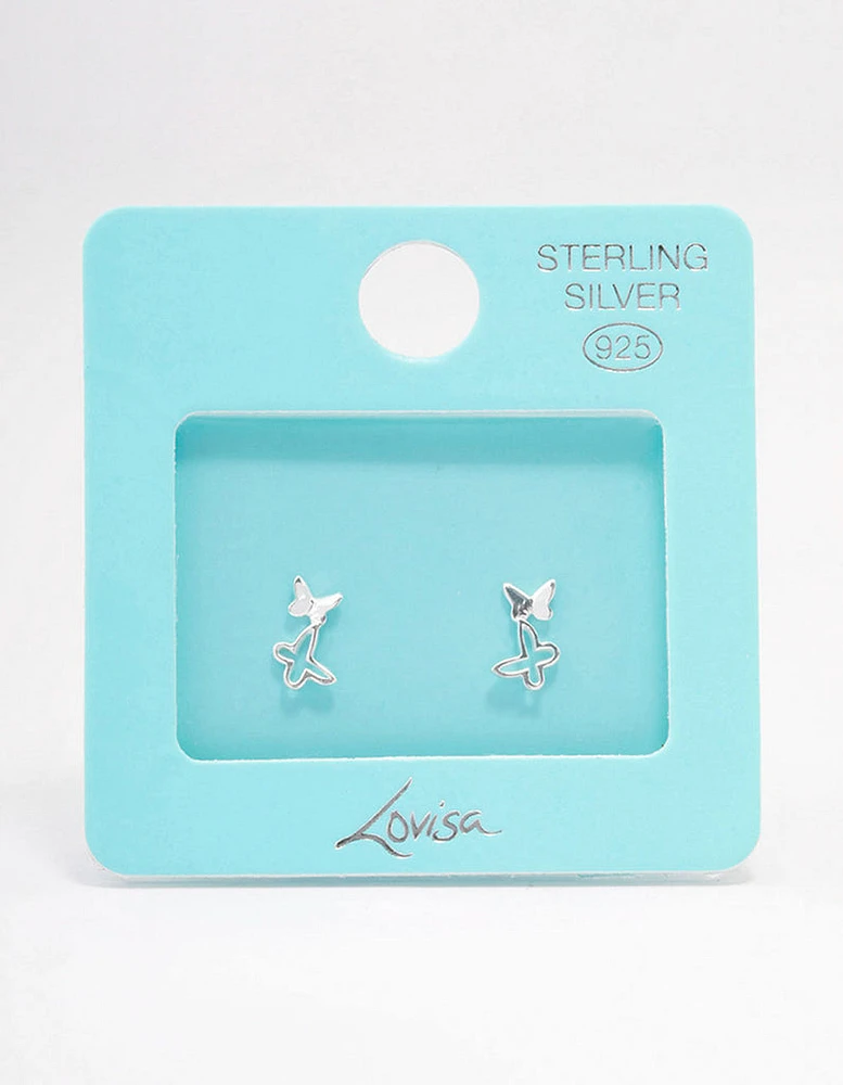 Sterling Silver Double Open Butterfly Stud Earrings