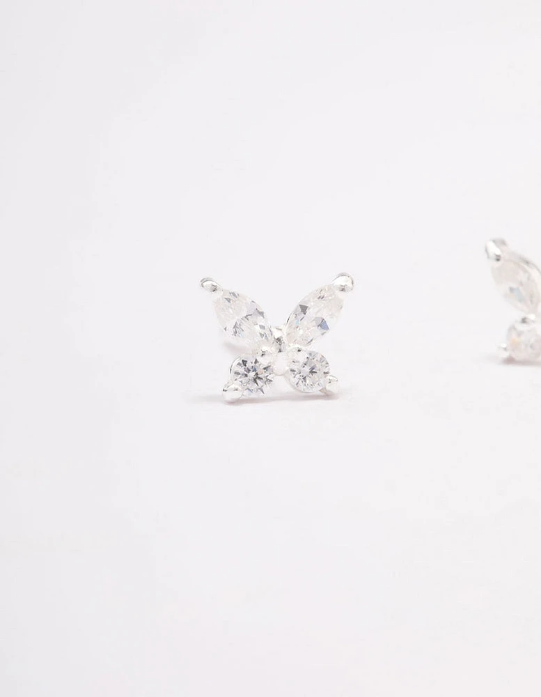 Sterling Silver Cubic Zirconia Butterfly Stud Earrings