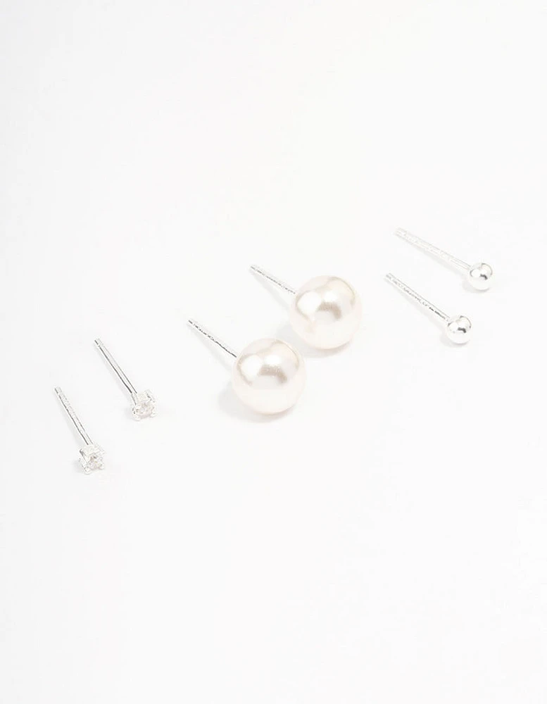 Sterling Silver Pearl & Cubic Zirconia Earring Pack