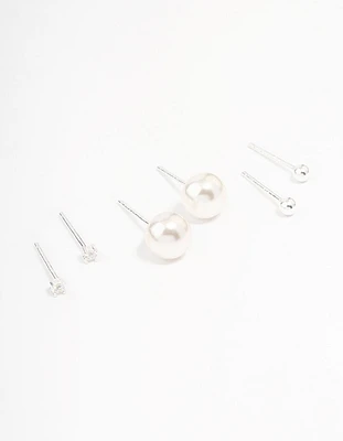 Sterling Silver Pearl & Cubic Zirconia Earring Pack