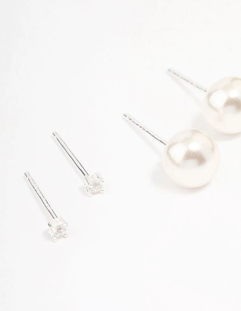 Sterling Silver Pearl & Cubic Zirconia Earring Pack