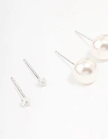 Sterling Silver Pearl & Cubic Zirconia Earring Pack