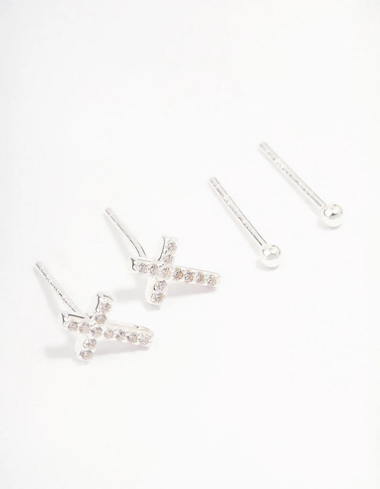 Sterling Silver Pave Cross Earring Pack