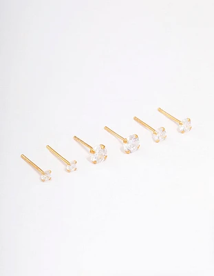 Gold Plated Sterling Silver Crystal Cubic Zirconia Earring 3-Pack