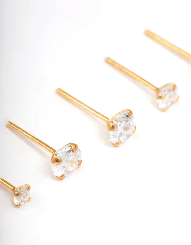 Gold Plated Sterling Silver Crystal Cubic Zirconia Earring 3-Pack