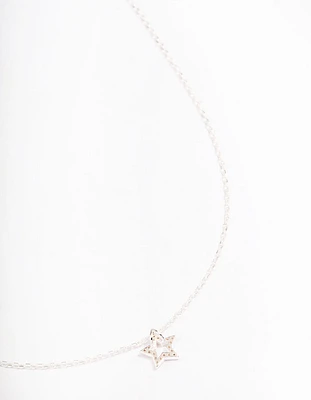 Sterling Silver Open Star Pendant Necklace