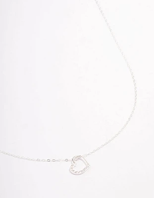 Sterling Silver Open Cubic Zirconia Heart Pendant Necklace