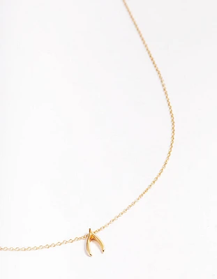 Gold Plated Sterling Silver Wishbone Pendant Necklace