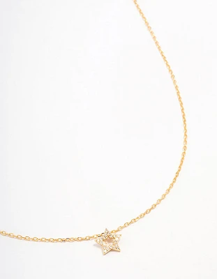 Gold Plated Sterling Silver Open Star Pendant Necklace