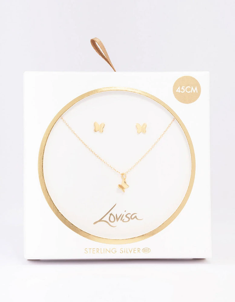 Gold Plated Sterling Silver Butterfly Jewellery Set