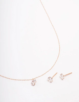 Rose Gold Plated Sterling Silver Solitaire Jewellery Set