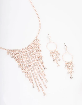 Rose Gold Teardrop Diamante Jewellery Set