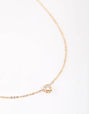 Gold Round Bezel Cubic Zirconia Pendant Necklace