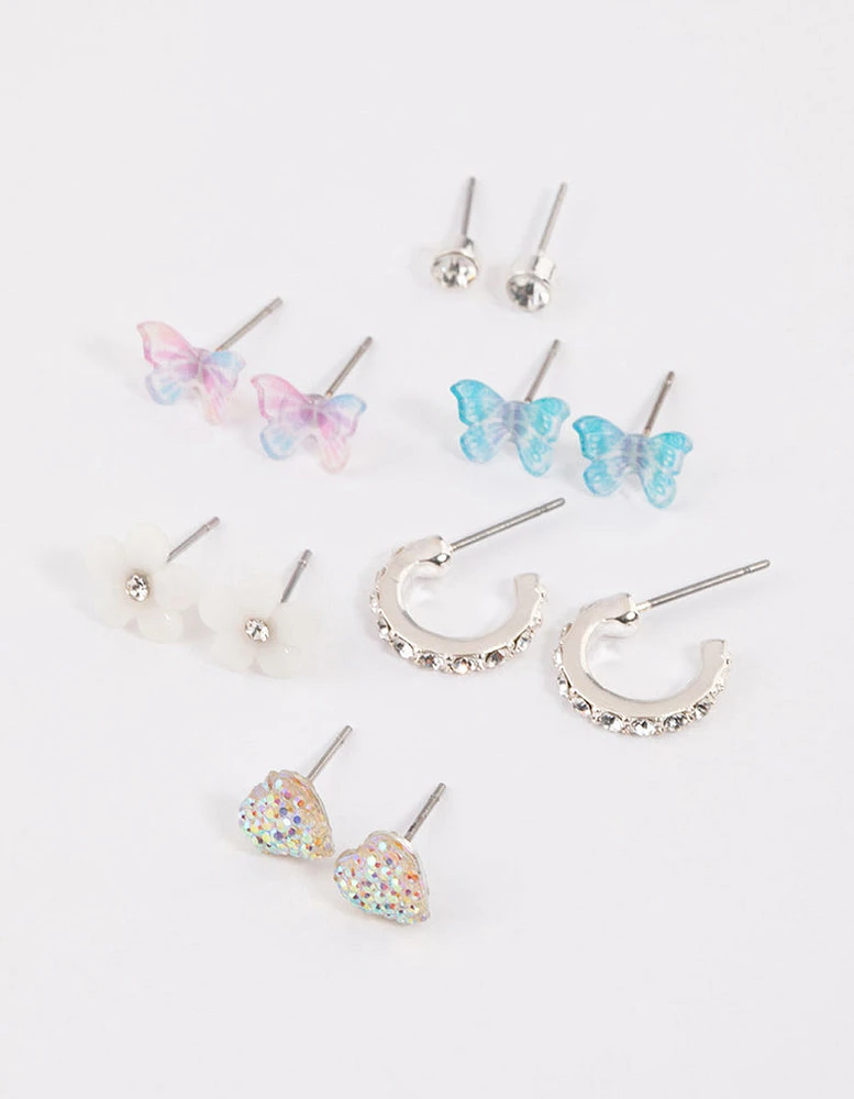 Silver Garden Stud & Hoop Earrings 6-Pack