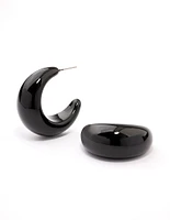 Coated Black Thick Puffy Hoop Earrings