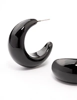 Coated Black Thick Puffy Hoop Earrings