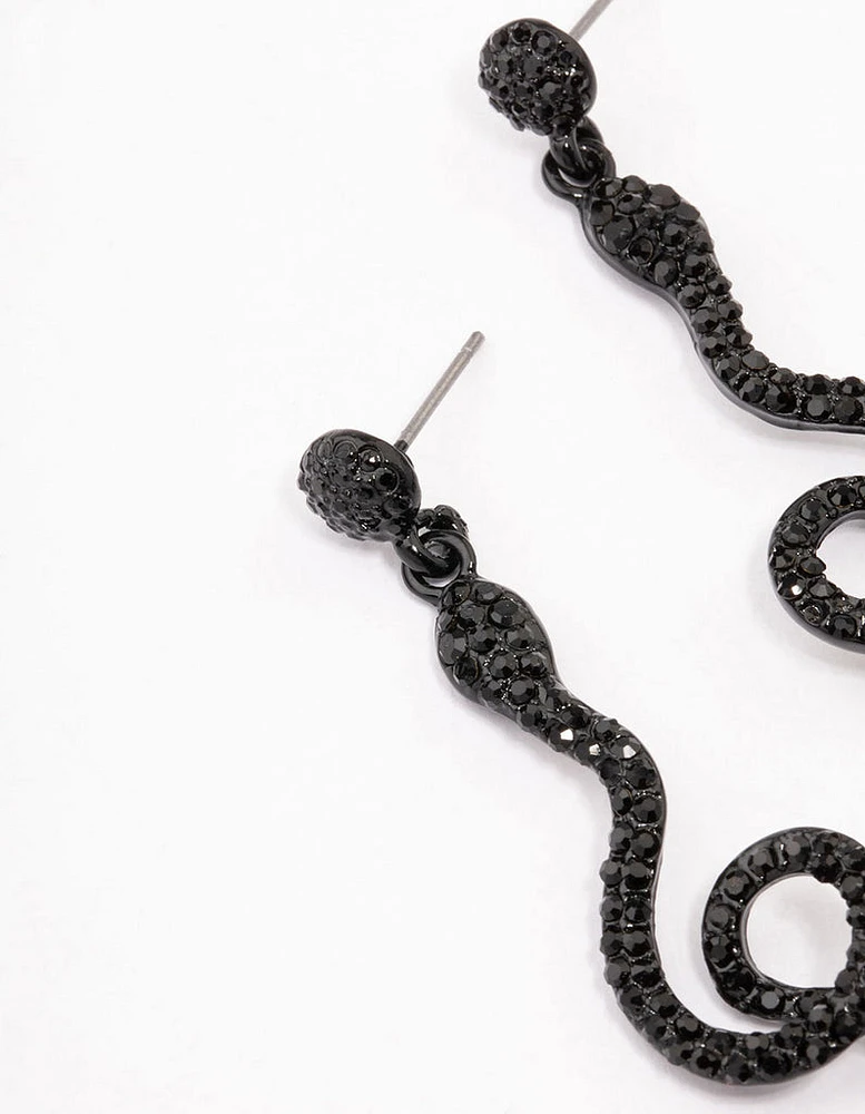 Coated Black Twisted Snake Drop Earrings