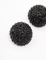 Black Coated Statement Diamante Dome Stud Earrings