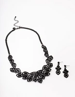 Black Paper Diamante Earrings & Necklace Jewellery Set