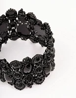 Black Lace Pattern & Diamante Stretch Bracelet