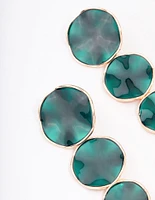 Gold Multi-Disc Green Drop Earrings