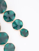 Gold Multi-Disc Green Drop Earrings