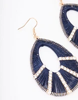 Gold Woven Diamante Navy Drop Earrings