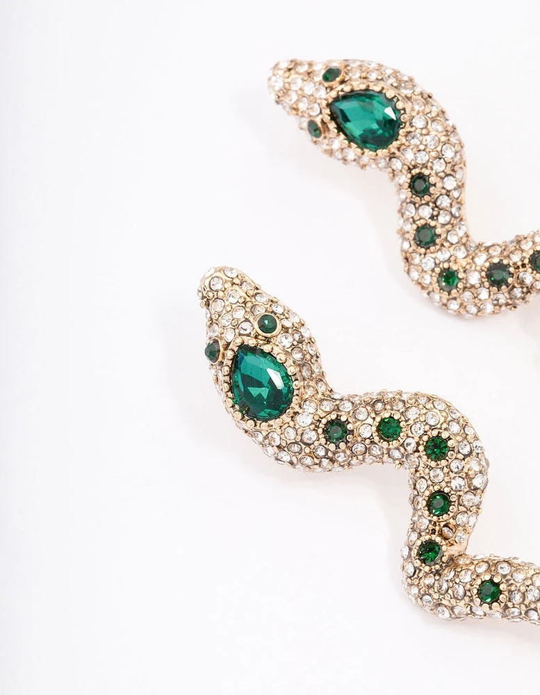 Green Multi Stone Snake Drop Earrings