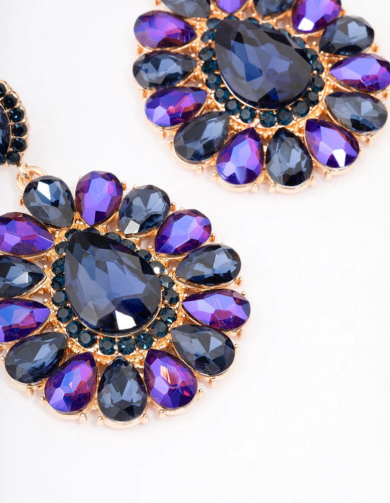 Gold Multi Stone Statement Drop Earrings