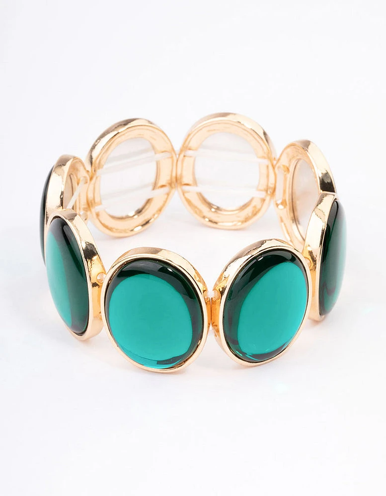 Gold & Green Stone Stretch Bracelet