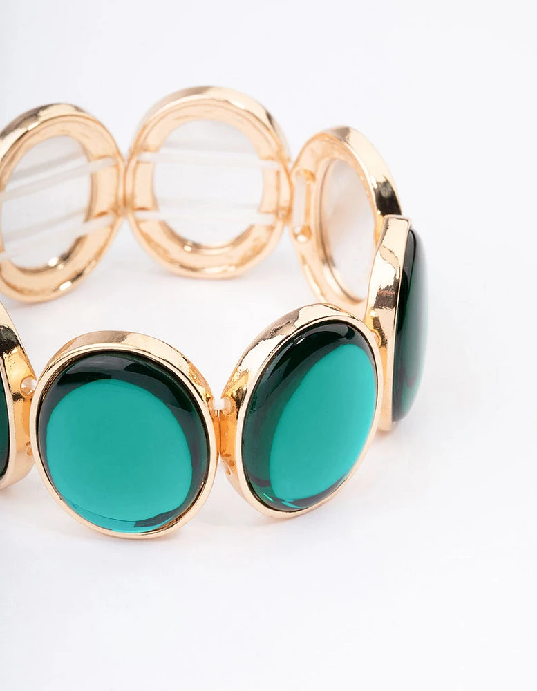 Gold & Green Stone Stretch Bracelet