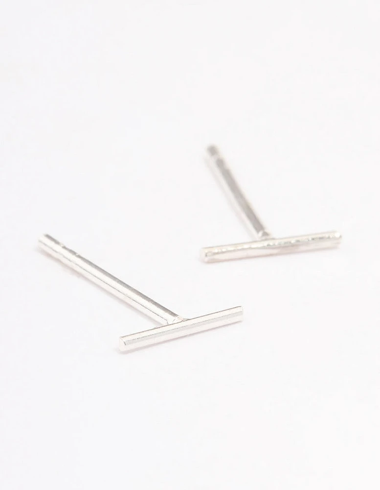 Sterling Silver Plain Bar Stud Earrings