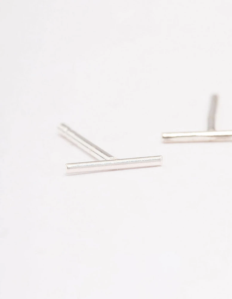 Sterling Silver Plain Bar Stud Earrings