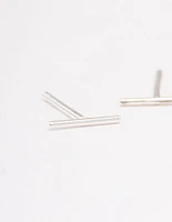 Sterling Silver Plain Bar Stud Earrings