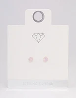 Sterling Silver Pink Oval Stud Earrings