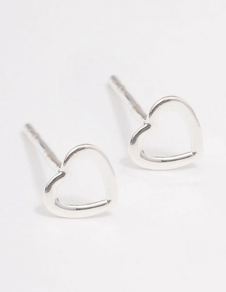 Sterling Silver Open Heart Stud Earrings