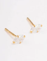 Gold Plated Sterling Silver Oval Cubic Zirconia Stud Earrings