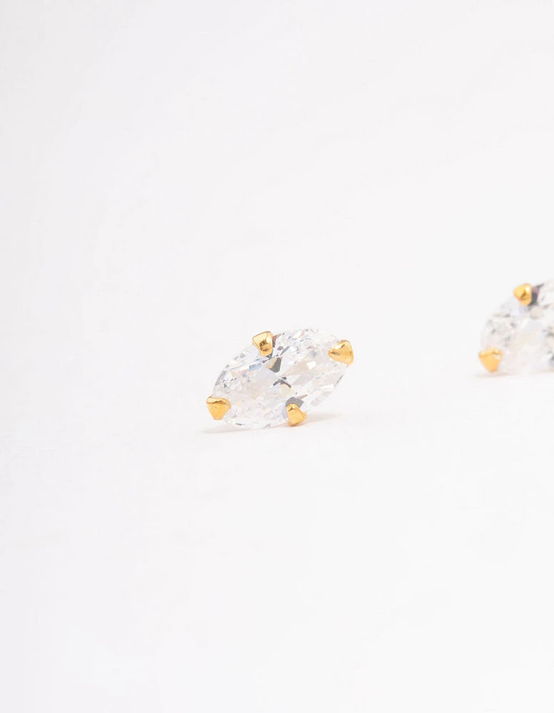 Gold Plated Sterling Silver Oval Cubic Zirconia Stud Earrings