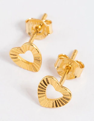 Gold Plated Sterling Silver Sunray Heart Stud Earrings