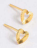 Gold Plated Sterling Silver Sunray Heart Stud Earrings