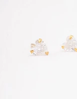 Gold Plated Sterling Silver Cubic Zirconia Heart Stud Earrings