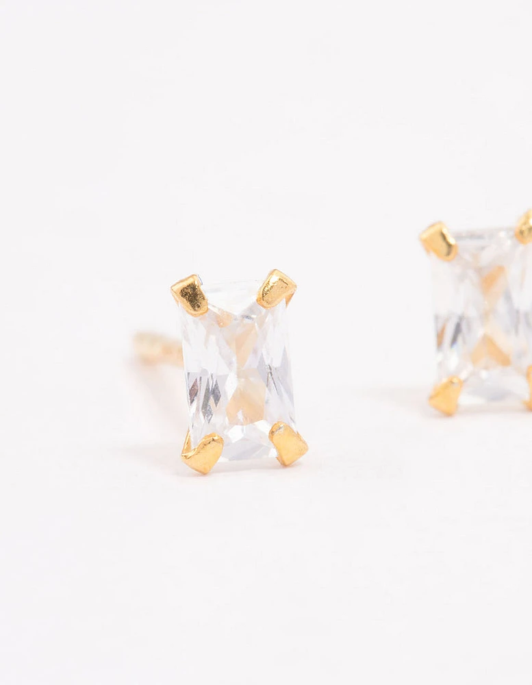 Gold Plated Sterling Silver Baby Baguette Stud Earrings