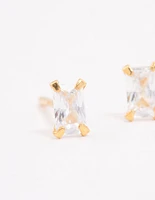 Gold Plated Sterling Silver Baby Baguette Stud Earrings