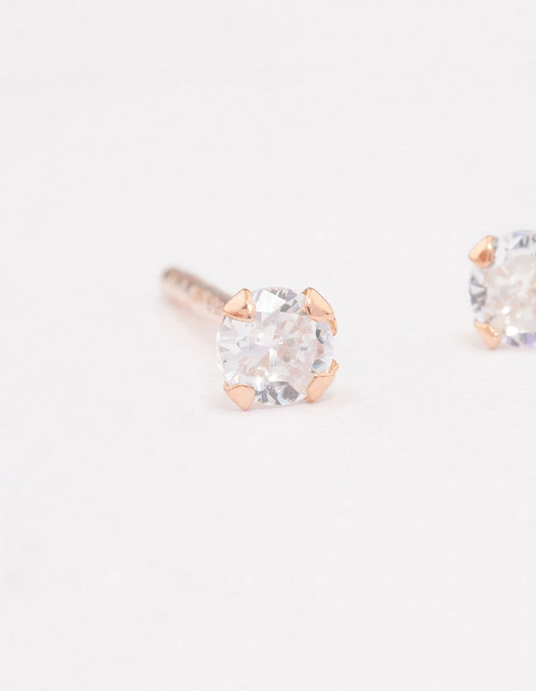 Rose Gold Plated Sterling Silver Baby Cubic Zirconia Stud Earrings